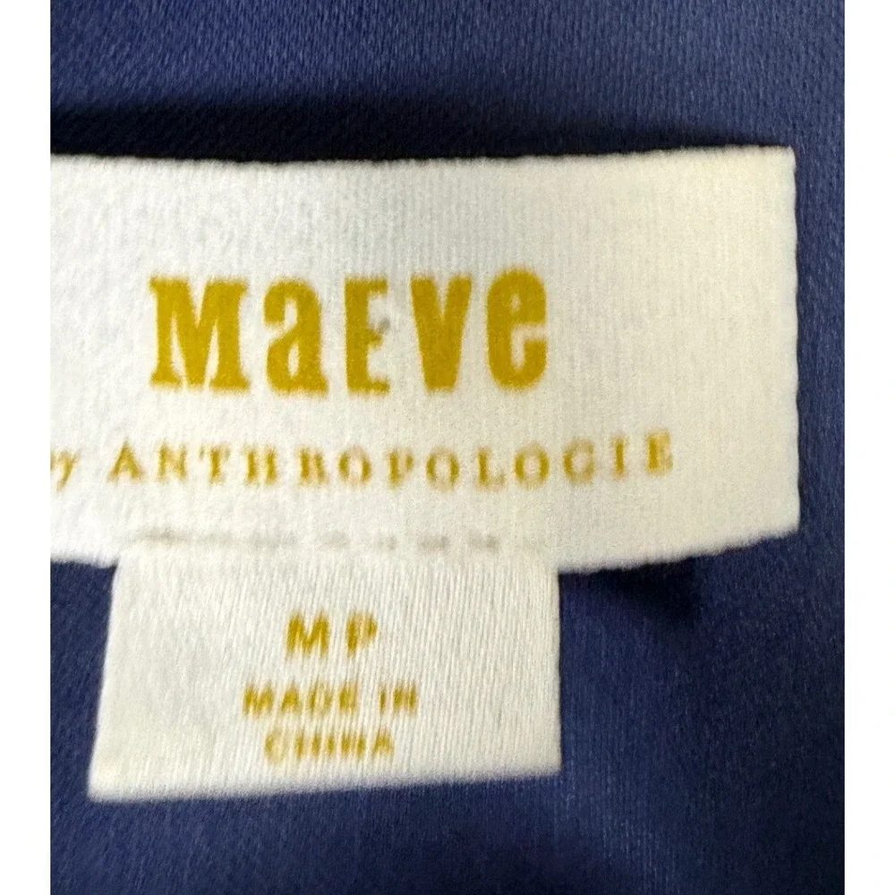 Maeve Anthropologie Navy Blue Blazer Green White Trim Petite Medium
